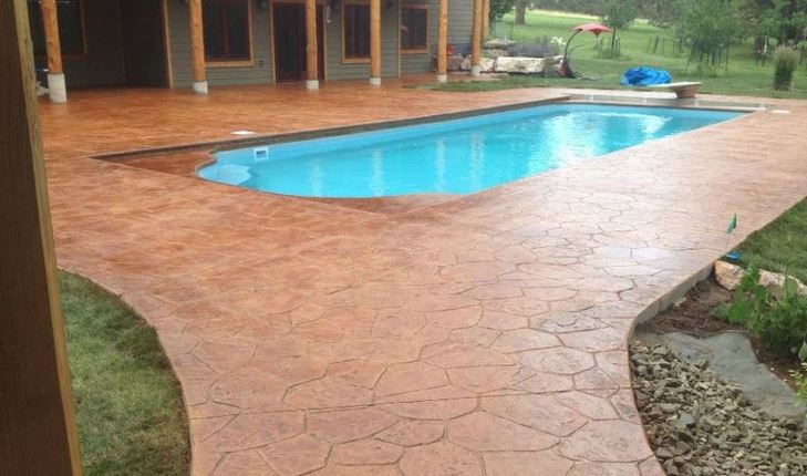 image of a stamped concrete pool deck construction in modesto, ca